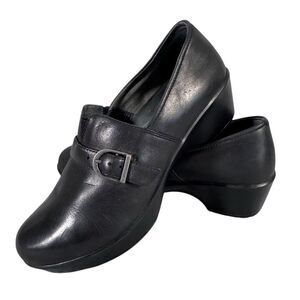 Dansko Jane Women's Black Leather Clogs Buckle Strap Size 8.5-9